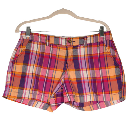 Old Navy Shorts Womens 4 Pink Purple Plaid Pockets 100% Cotton Lightweight - Picture 1 of 10